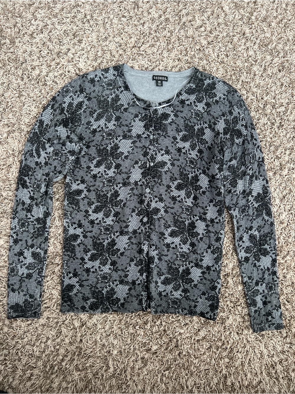 George Gray and Black Floral Lace-Effect Crewneck Sweater
